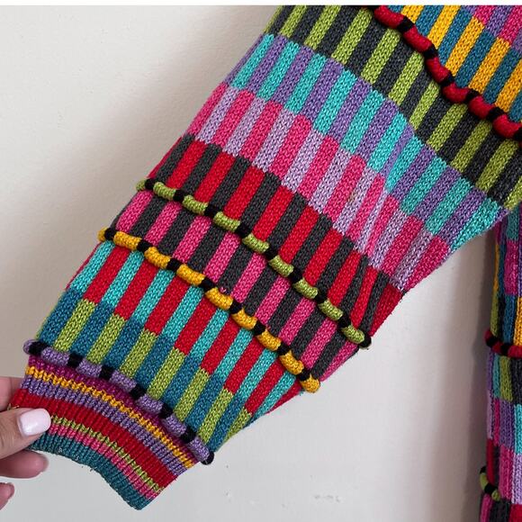 VTG 90s Christine Foley Rainbow Stripe Women Cardigan Sweater Size 2 Oversized - Picture 5 of 8